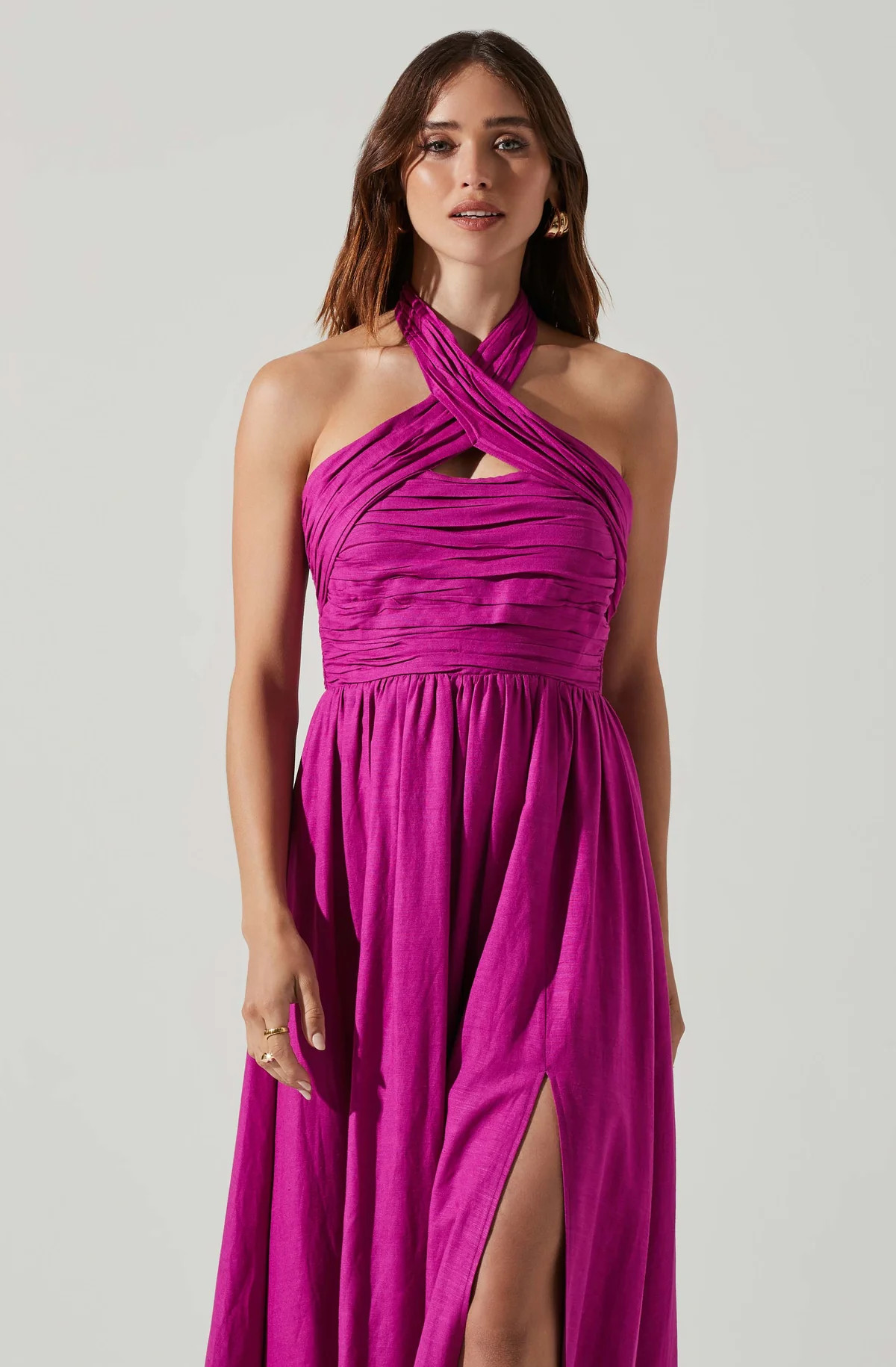 Zaria Pleated Halter Midi Dress | ASTR The Label (US)