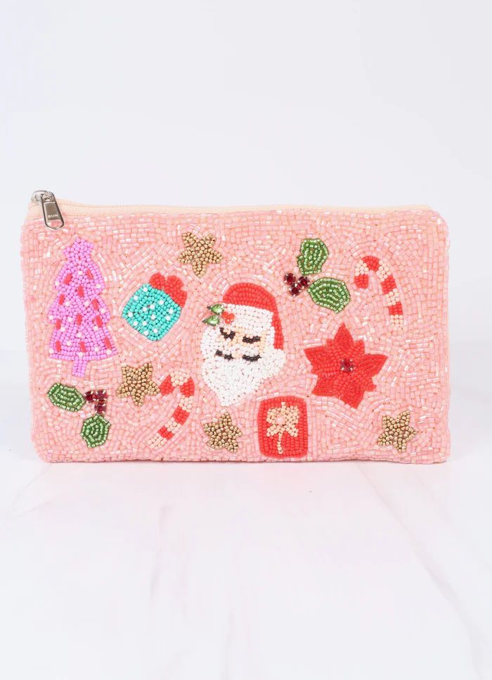 Christmas Moments Beaded Pouch PINK MULTI | Caroline Hill