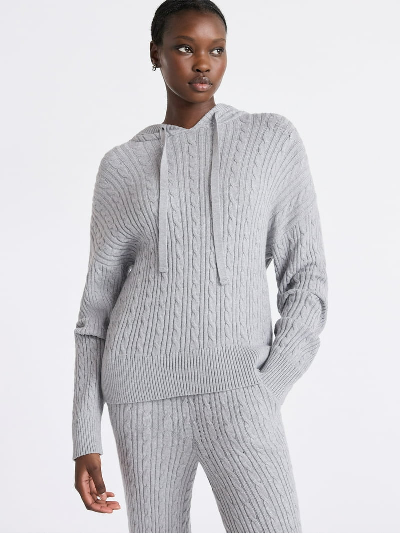 Free Assembly Women's Cozy Yarn Cable Knit Hoodie Sweater, Midweight, Size XS-XXL | Walmart (US)