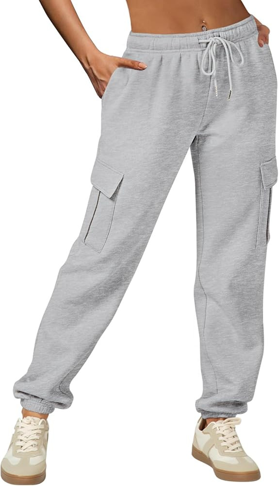 IVIR Cargo Pants Women Sweatpants Fleece Lined High Waisted Drawstring Baggy Y2K Joggers Lounge w... | Amazon (US)