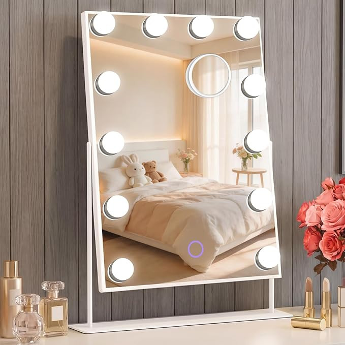 Hollywood Vanity Mirror with Lights 14" x 19", 10x Magnifying, 12 LED Bulbs, 3 Color Lights and 3... | Amazon (US)
