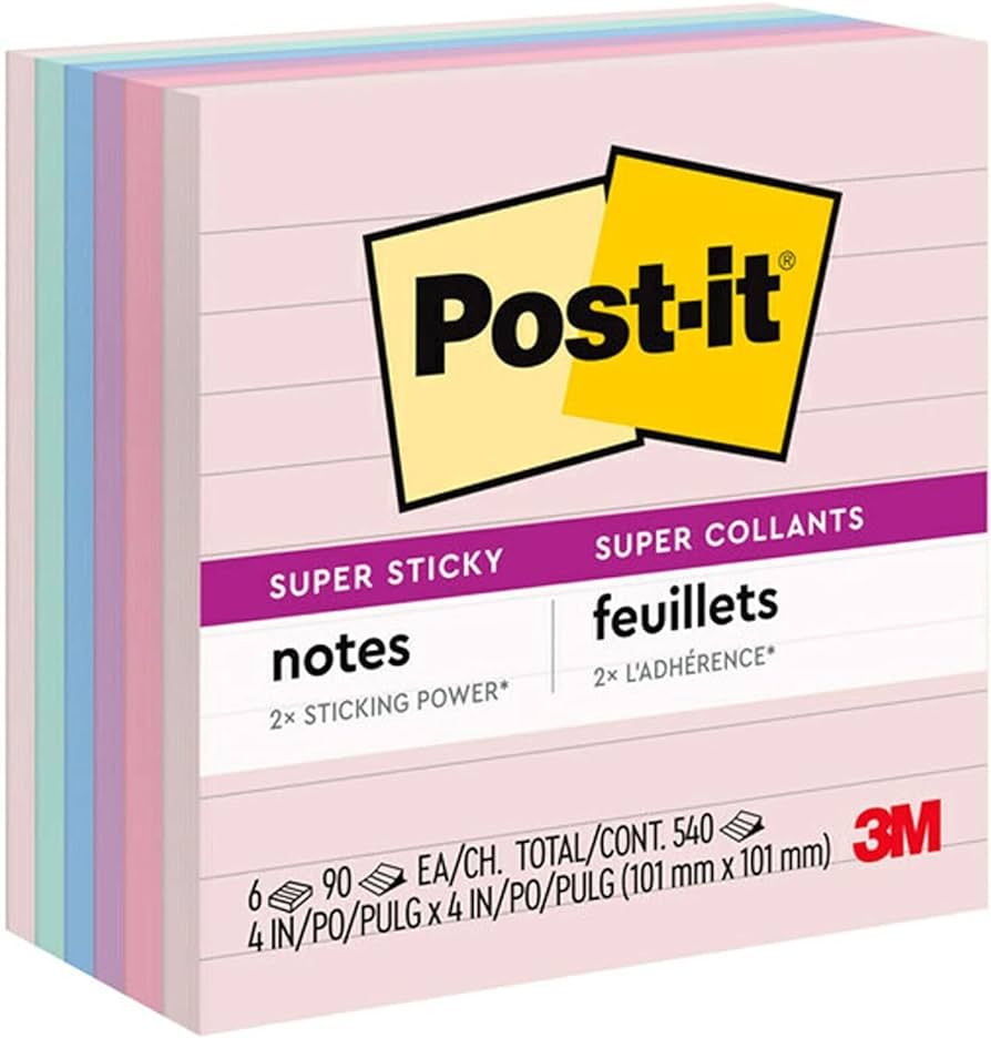 Post-it Super Sticky Recycled Notes, 4x4 in, 6 Pads, 2x the Sticking Power, Bali Collection, Past... | Amazon (US)