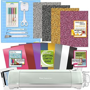 Cricut Explore Air 2 Machine Bundle with Iron On Vinyl Pack Tools Pen Designs Digital Project Gui... | Amazon (US)
