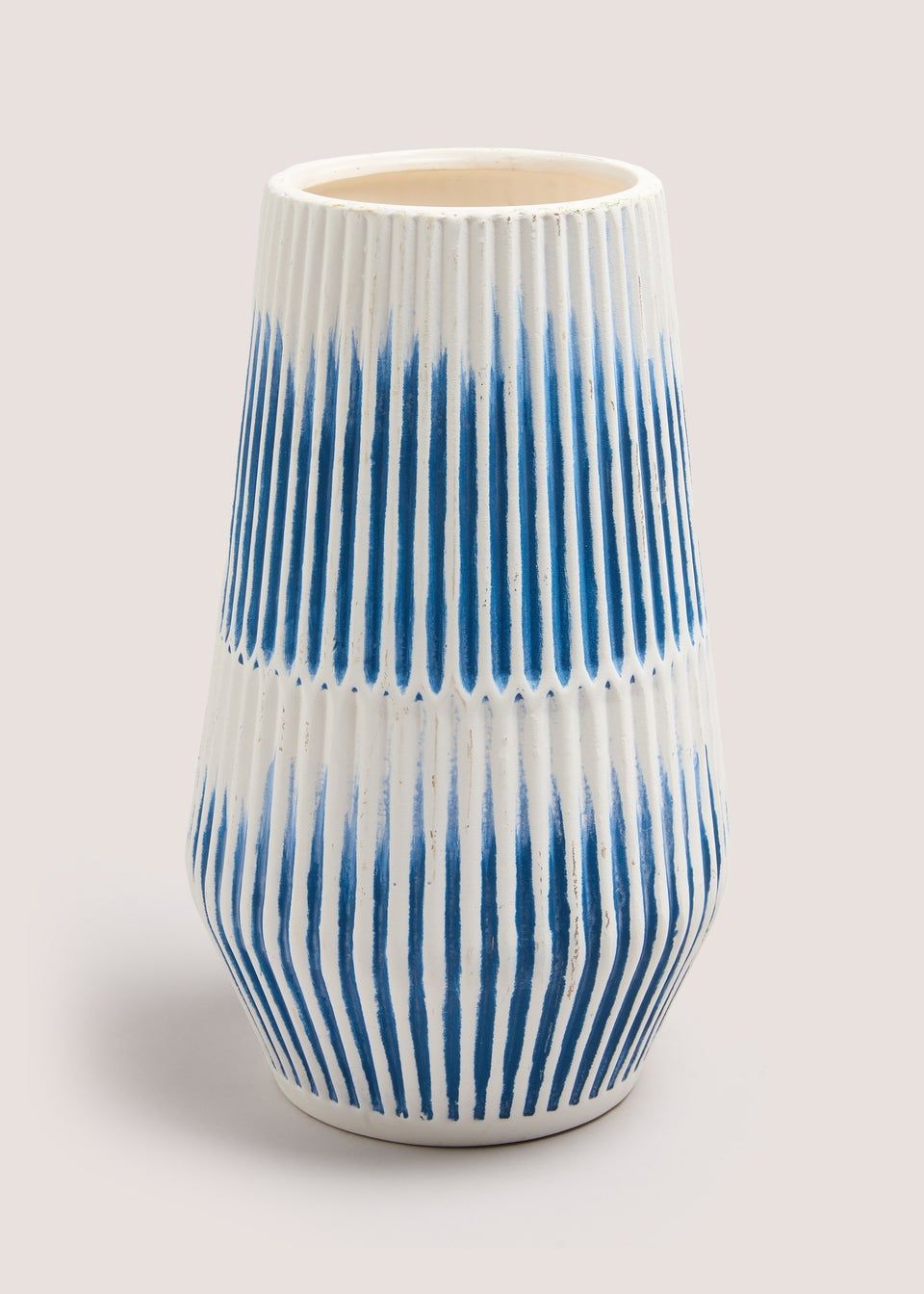 Blue Ribbed Ceramic Vase (26cm x 16cm x 16cm) | Matalan (UK)