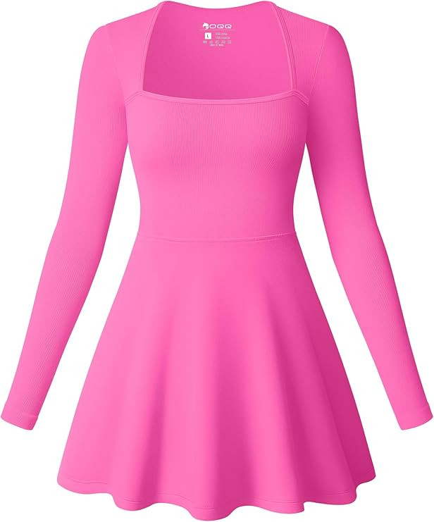 OQQ Women Long Sleeve Dresses Square Neck Casual Party Club A-Line Mini Dress | Amazon (US)