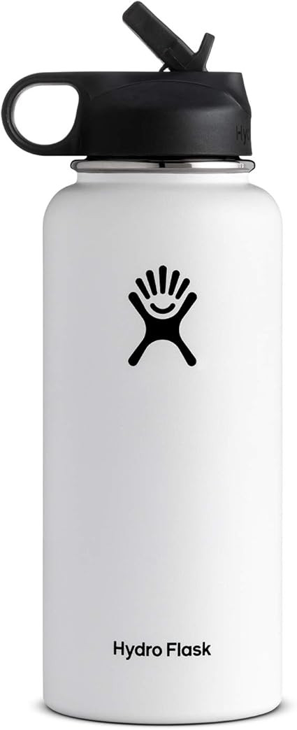 Hydro Flask Vacuum Insulated Stainless Steel Water Bottle Wide Mouth with Straw Lid (White, 40-Ou... | Amazon (US)