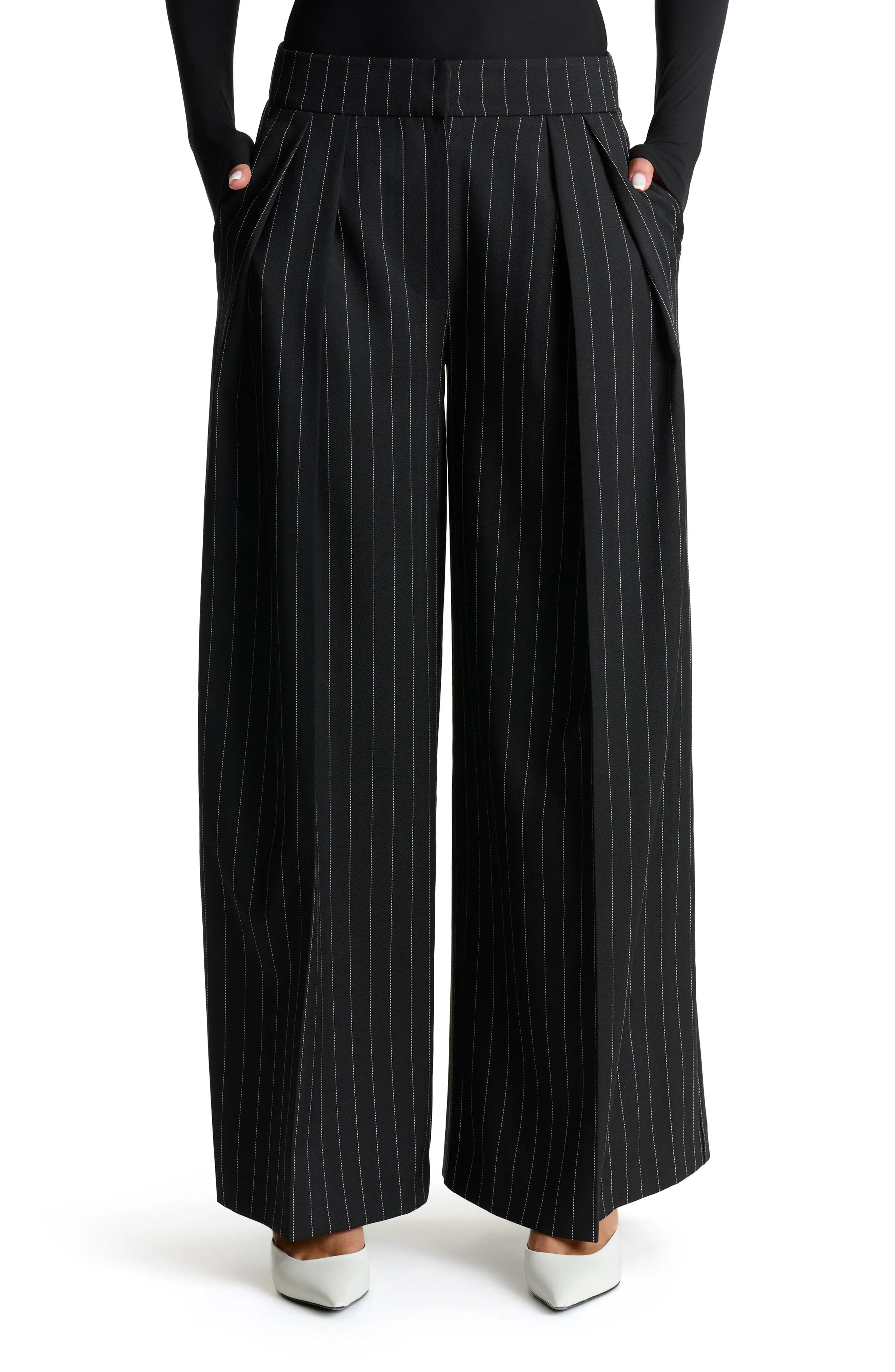 Naked Wardrobe Pinstripe Wide Leg Pants (Women) | Nordstrom | Nordstrom