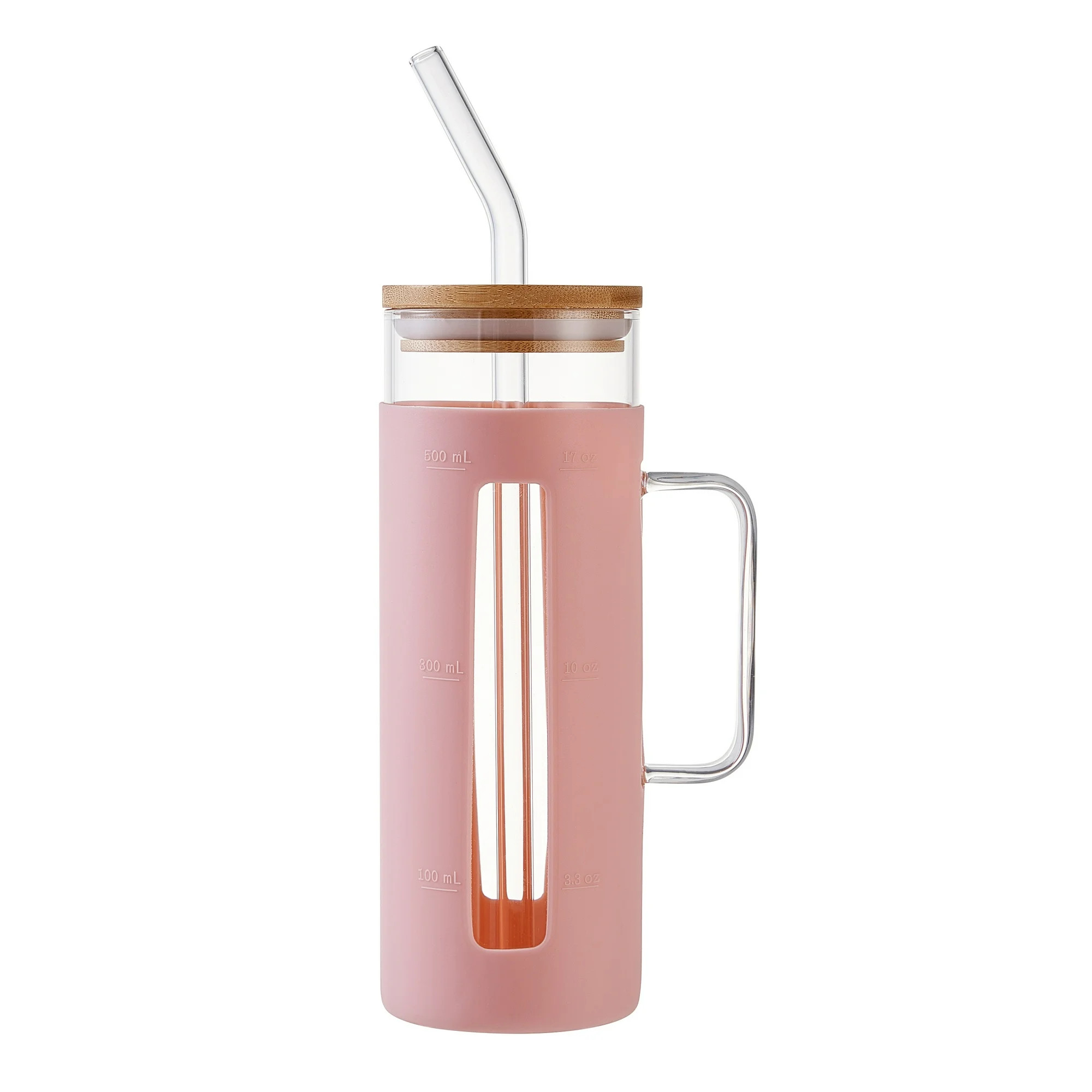 Mainstays Glass 22oz  Tumbler with Pink Protective Silicone Sleeve, Bamboo lid, Glass Straw | Walmart (US)