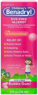 Children's Benadryl Dye-Free Allergy Liquid, Diphenhydramine HCl, Bubble Gum, 4 fl. oz | Amazon (US)