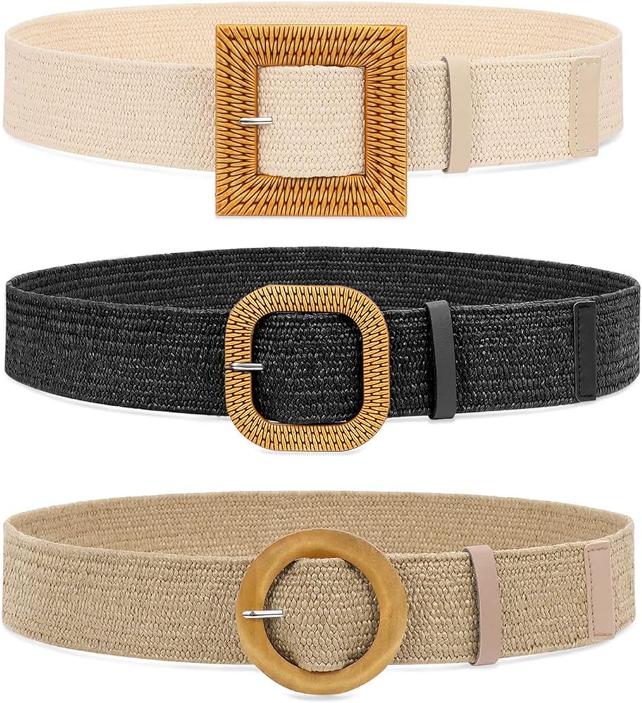 Set of 4 Straw Woven Elastic Stretch Waist Belts for Women, Fashion Boho Ladies Braided Skinny Dr... | Amazon (US)