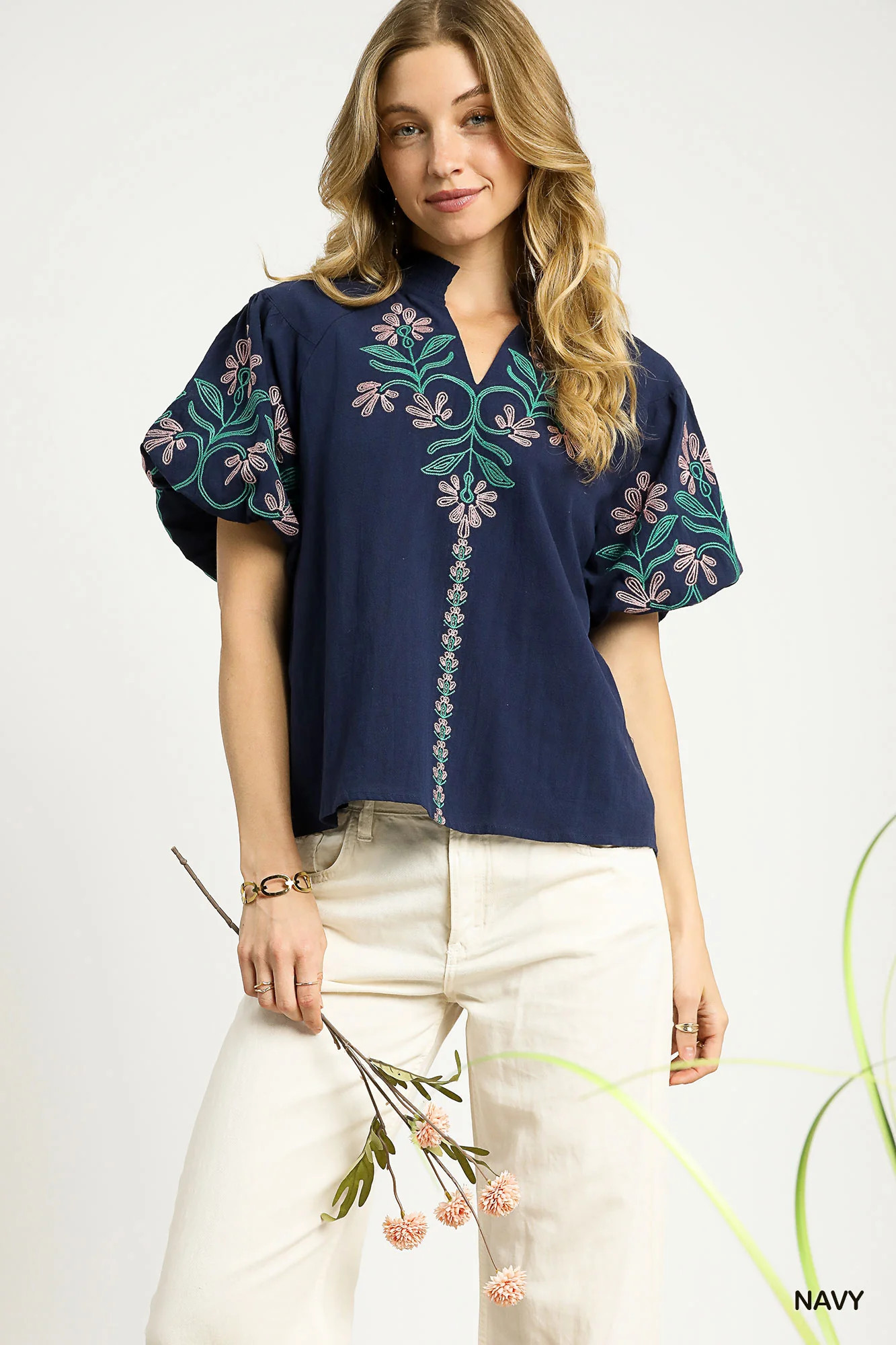 Evie Puff Sleeve Top L / Blue | The Collection TX 