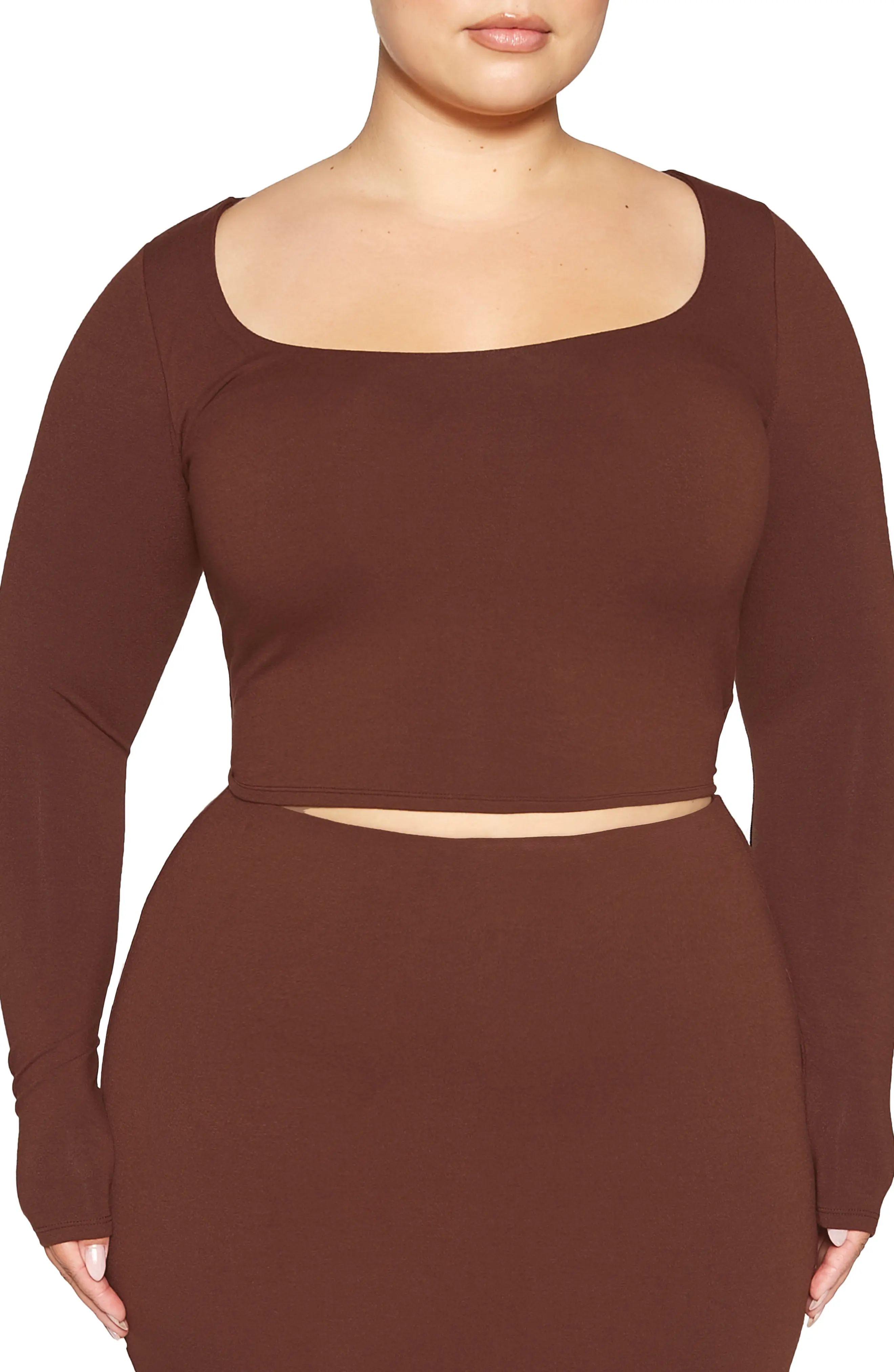 Plus Size Women's Naked Wardrobe Square Neck Crop Top, Size 3X - Brown | Nordstrom