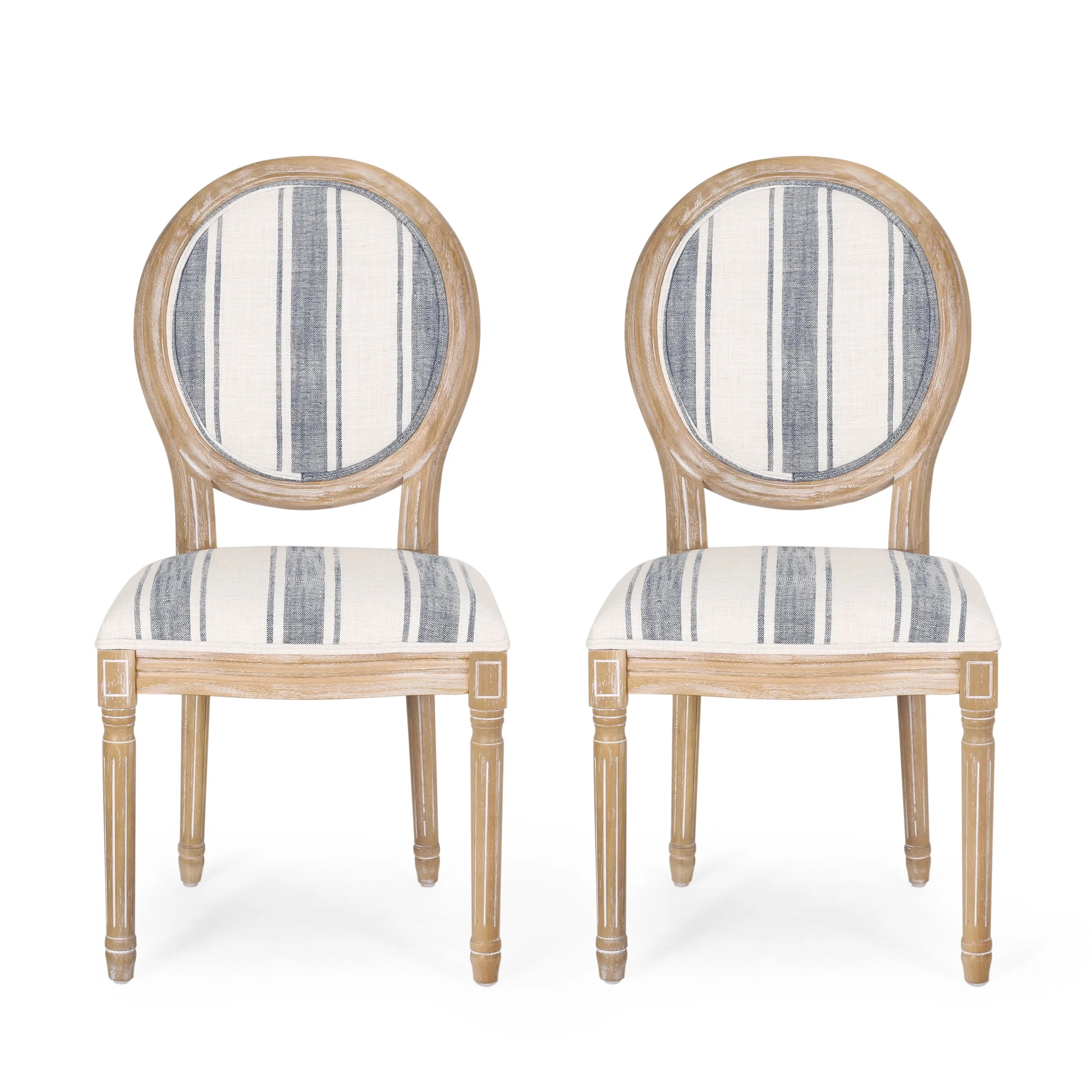 Noble House Karter French Fabric Dining Chairs, Set of 2, Dark Blue Stripes | Walmart (US)