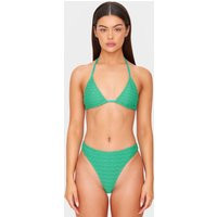 Green Textured Triangle Bikini Top | PrettyLittleThing US