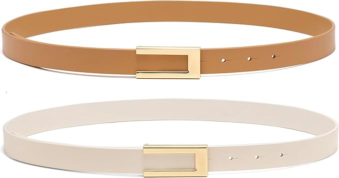 Womens Leather Belt Skinny Waist Belt for Dresses Jeans Pants with Gold Buckle | Amazon (US)