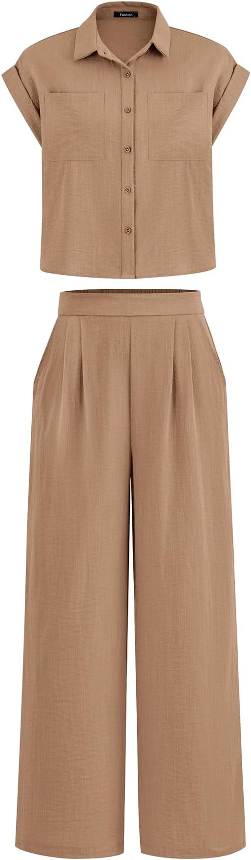 PRETTYGARDEN Womens 2 Piece sets Summer Cap Sleeve Tops Palazzo Pants Dressy Casual Vacation Trav... | Amazon (US)