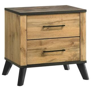 Kaywood Natural Pine 2-Drawer Mid-Century Modern Nightstand Bedside Table | The Home Depot