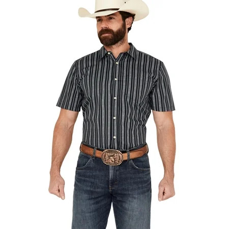 Gibson Trading Co Men s Scratch Stripe Short Sleeve Button-Down Western Shirt - GMSP24W59-NVY XX- | Walmart (US)