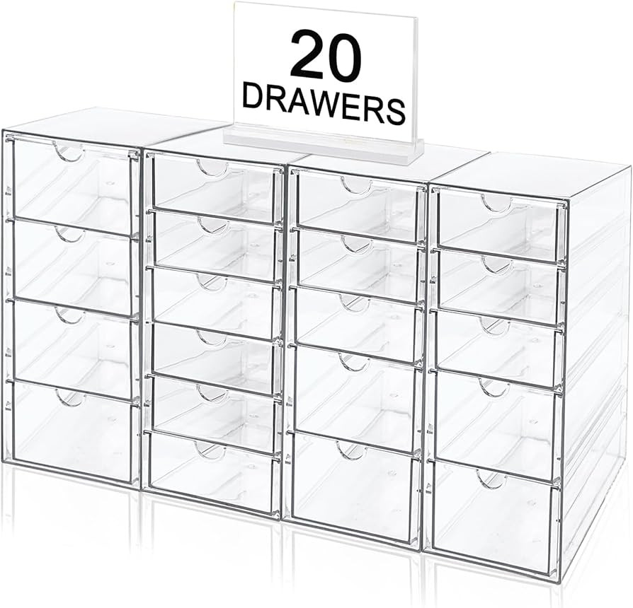 Makeup Organizer with 20 Drawers, 4 Set Clear Organizer Drawers Storage, Acrylic Craft Organizati... | Amazon (US)