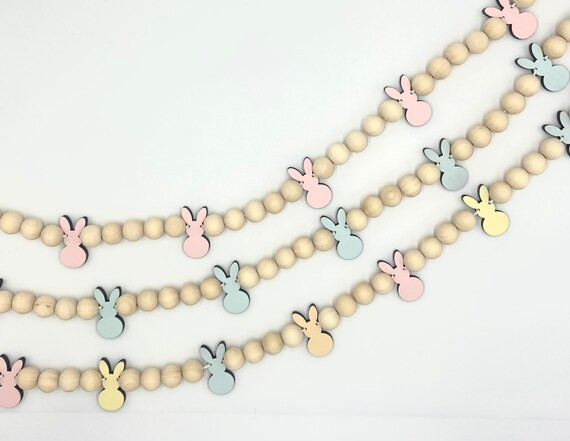 Easter Wood Bead Garland | Wooden Bunny Garland | Easter Garland | Wooden Ball Garland | Bunny | ... | Etsy (US)