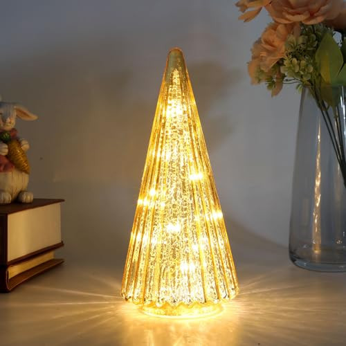 Table Top Glass Christmas Tree Decorations with Fairy Lights,Gold Mercury Glass Finish, Crystal Christmas Trees Holiday Table Centerpiece and Mantle Decor | Amazon (US)