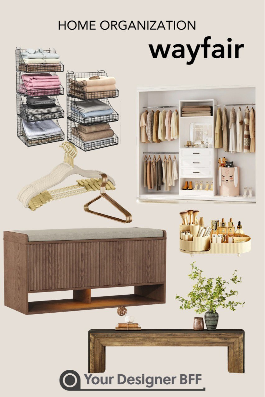 ✨ Home Organization Must-Haves from Wayfair ✨Elevate your space with these stylish and functional home organization finds that keep everything tidy while looking beautiful. From closet essentials to entryway storage, these pieces make organizing effortless.Featured favorites:• Stackable wire storage baskets – perfect for folded clothes, linens, or pantry storage• Velvet & metal hangers – slim, space-saving hangers that keep closets neat and uniform• Modular closet system – drawers, shelves, and hanging space for a custom organized wardrobe• Shoe storage bench – stylish entryway seating with hidden storage for everyday shoes• Vanity/makeup organizer – keeps beauty products and skincare perfectly arranged• Decorative console table – adds storage and style to entryways or living spacesThese pieces are perfect for closet makeovers, entryway organization, and creating a clutter-free home while keeping a warm neutral aesthetic.Tap to shop my favorite Wayfair home organization finds 🤎#LTKhome #LTKfinds #WayfairFinds #HomeOrganization #ClosetOrganization #EntrywayDecor #NeutralHome #OrganizationIdeas

#LTKHome