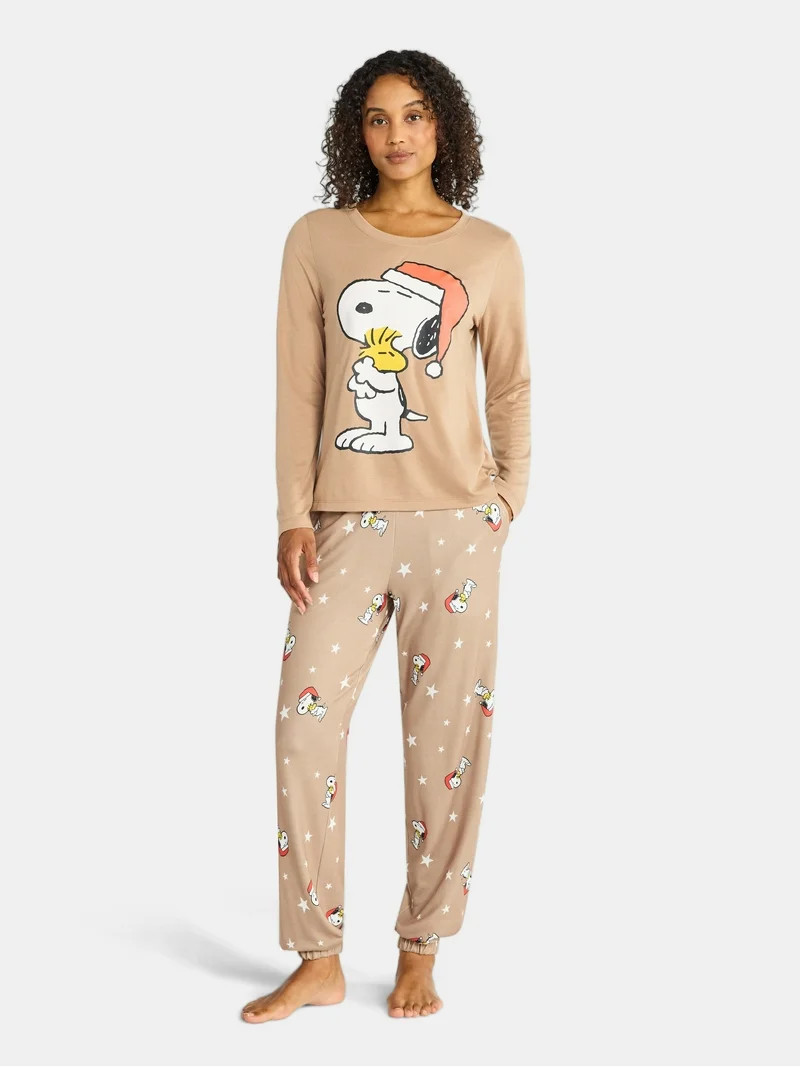 Grayson Social Snoopy Women's Santa Sleep Tee and Joggers Pajama Set, 2-Piece, Sizes S-3X | Walmart (US)