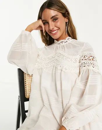 Lace Trim Long Sleeve Minidress | Nordstrom