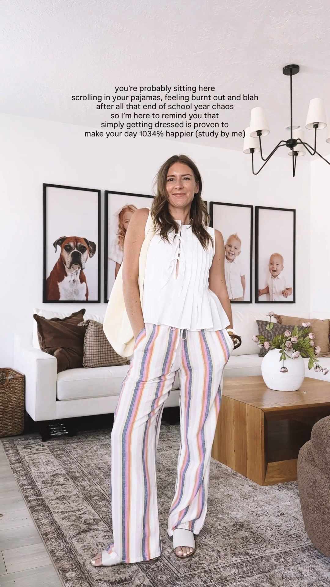 These striped wide leg pants are dopamine dressing at its finest, all that happy color genuinely lifts your mood on a blah day. I paired them with a simple white tie front top, a butter yellow bag, and neutral sandals for an easy summer outfit that feels put together with zero effort. The whole look is from Amazon, so it is affordable and easy to recreate. Perfect for the mom who wants to feel a little more like herself this summer. Tap to shop the striped pants, the top, the bag, and the sandals.

#LTKootd #LTKmomlife #LTKgrwm