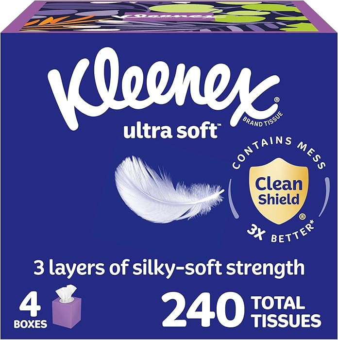 Kleenex Ultra Soft Facial Tissues, 4 Cube Boxes, 60 Tissues per Box, 3-Ply (240 Total), Packaging... | Amazon (US)