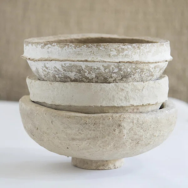 Aratrika Paper Mache Rustic Decorative Bowl in Cream | Wayfair North America