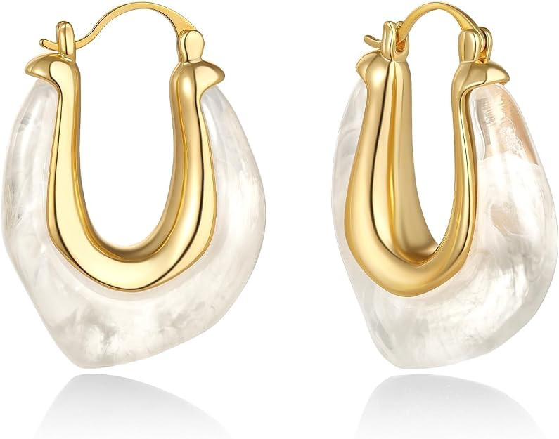 KELORIS PATH Acrylic Hoop Earrings for Women | Translucent, Statement, 14K Gold Plated Chunky Res... | Amazon (US)