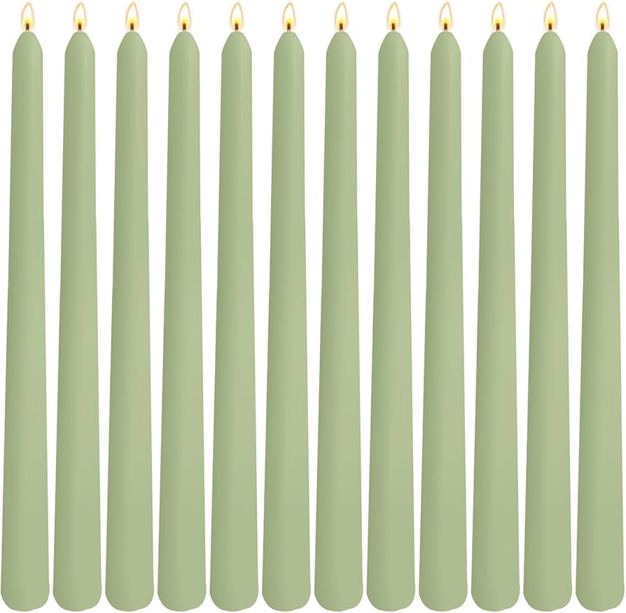 12-Pack Sage Green Taper Candles, 10 Inch Unscented Dripless Candlesticks, Long-Lasting Burn Time... | Amazon (US)