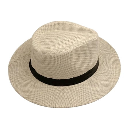 Band Decor Flat Dome Straw Hat Folding Thin Non-stuffy Anti-UV Men Big Brim Sunscreen Jazz Hat Fashion Accessories | Walmart (US)