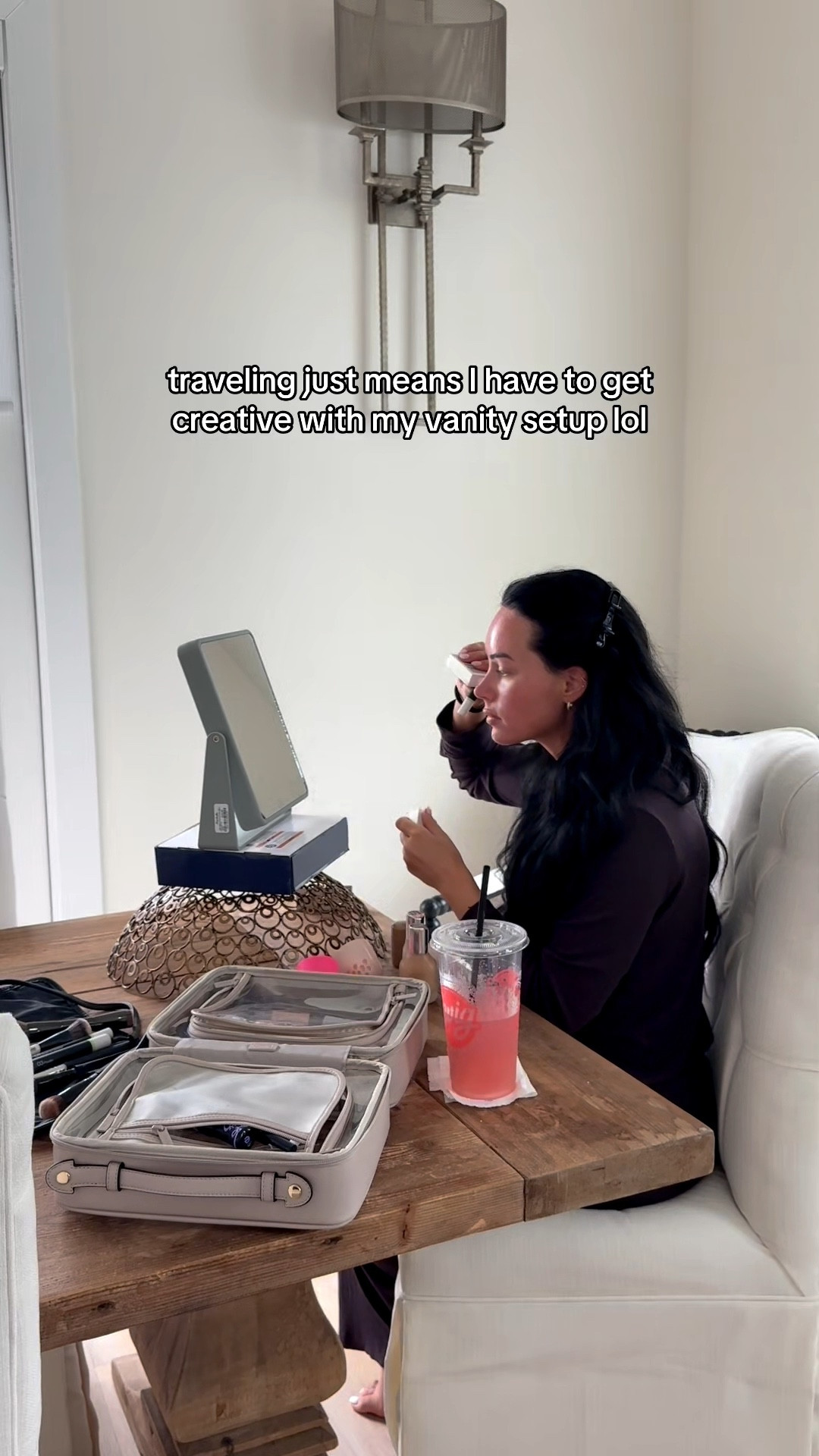 traveling just means I have to get creative with my vanity setup lol ✨ I will have some of my favorite makeup/ travel bags 🔗 on my LTK! 

#LTKdayinmylife #LTKTravel #LTKGiftGuide