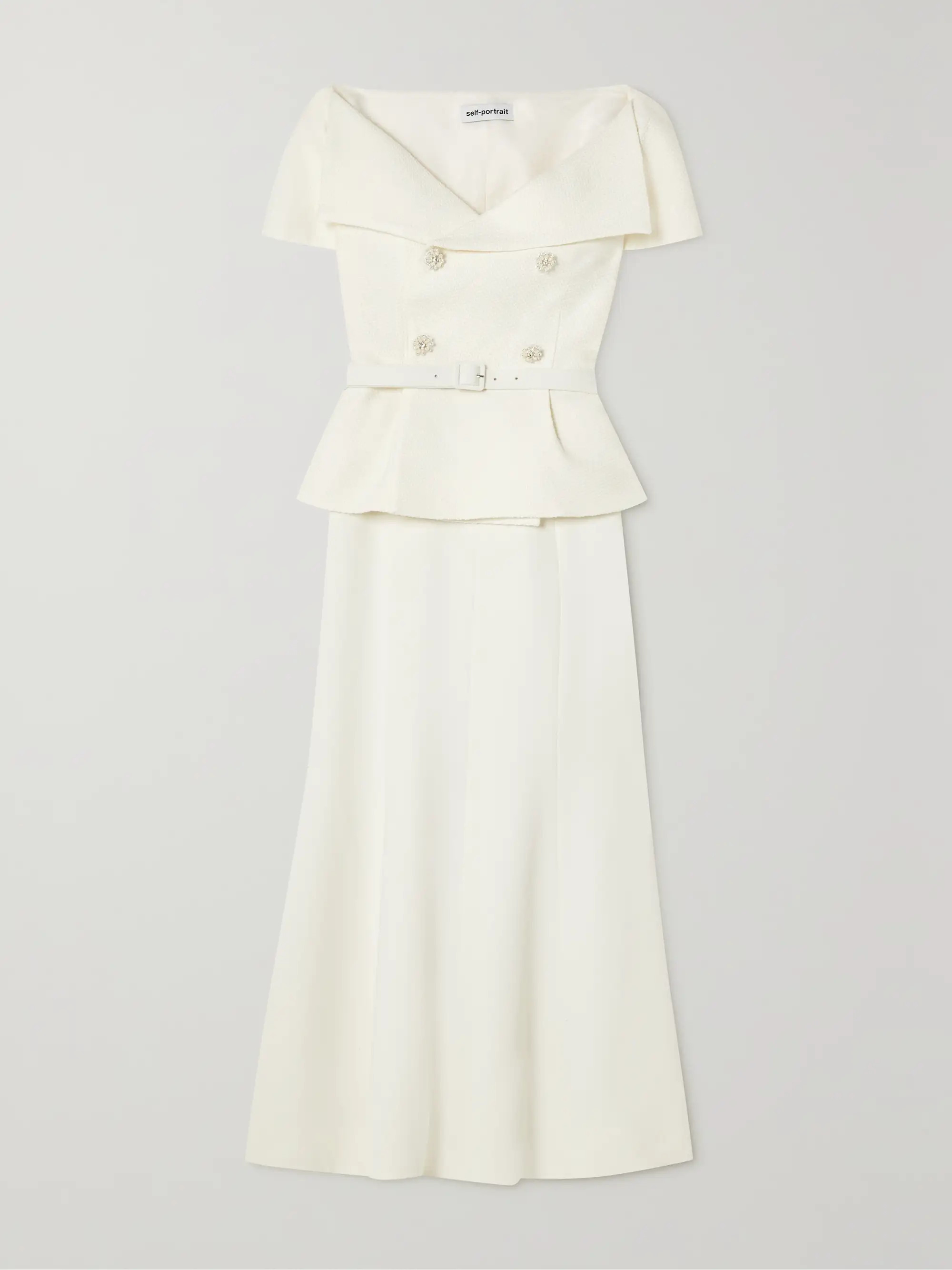 Belted double-breasted embellished bouclé and crepe midi dress | NET-A-PORTER (US)
