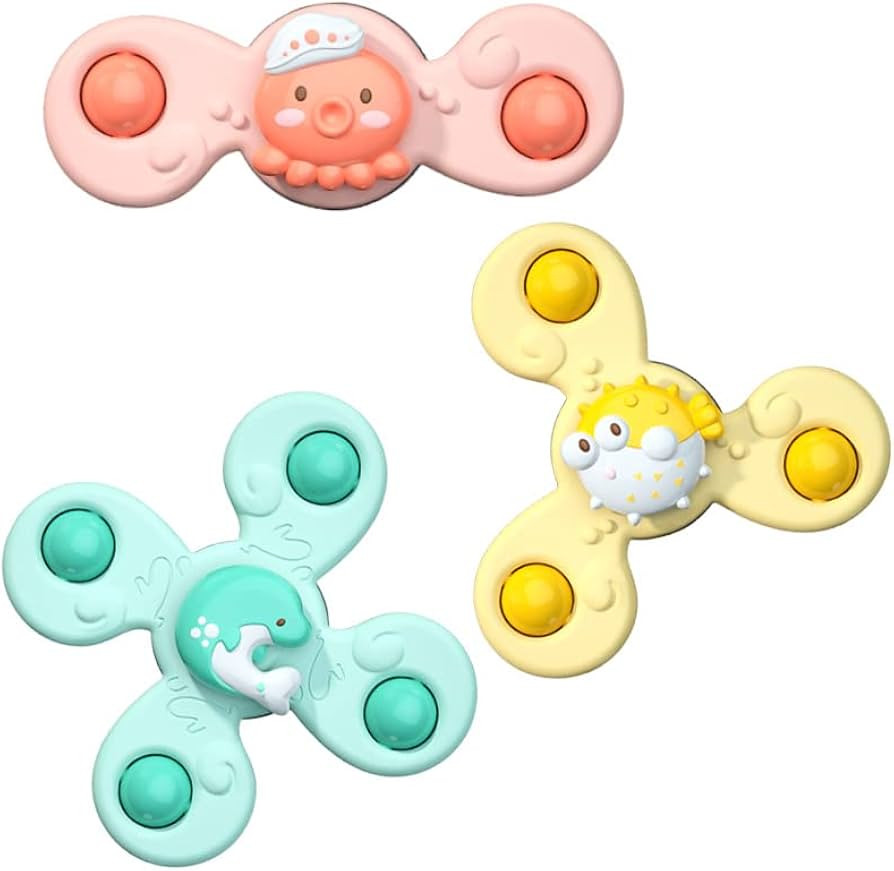 3pcs Sea Animals Baby Spinner Toys with Suction Cups - Babies Rattle Toys, Spinning Toys for Babi... | Amazon (US)