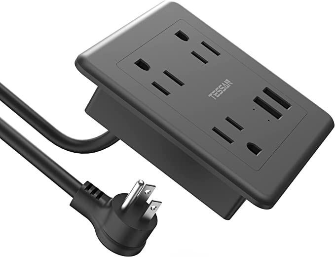 Furniture Recessed Power Strip with 2 USB Ports, TESSAN Flush Mount Outlet with Surge Protector, ... | Amazon (US)