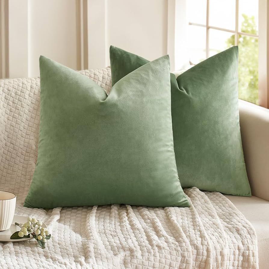 MIULEE Pack of 2 Sage Green Pillow Covers 18x18 Inch Decorative Velvet Throw Pillow Covers Modern... | Amazon (US)