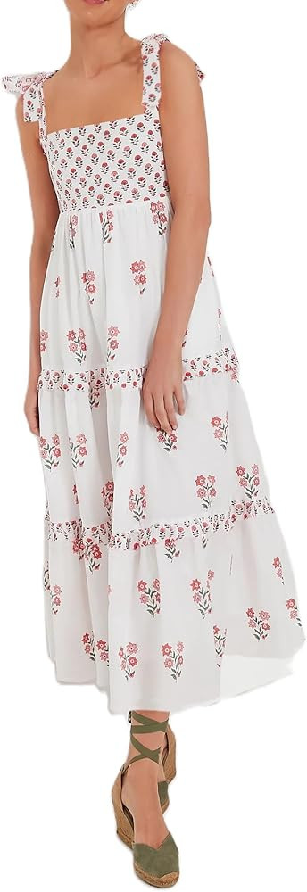 Women Boho Floral Maxi Dress Tie Shoulder Smocked Tiered Midi Dress Flowy Striped Color Block Swi... | Amazon (US)