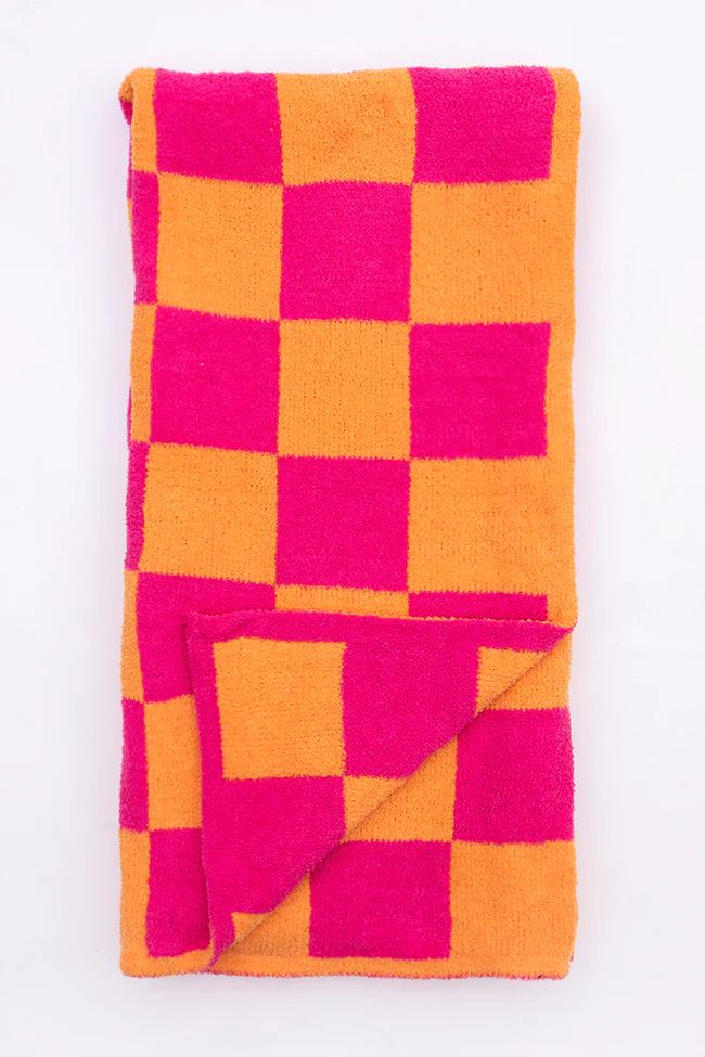 Make Me Believe Pink And Orange Checkered Blanket DOORBUSTER | Pink Lily
