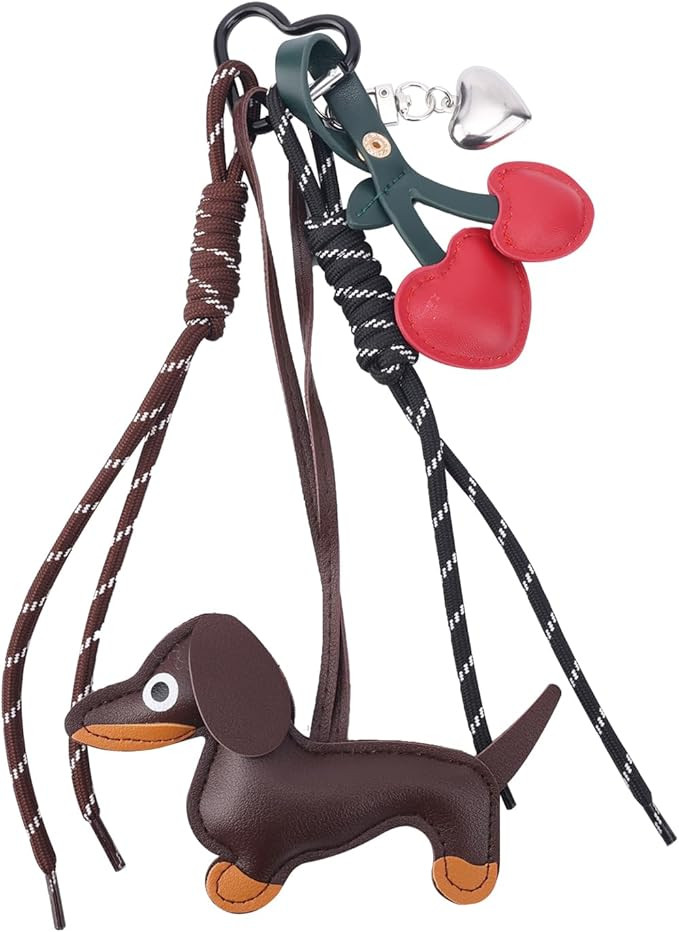 BOXOB Leather Dachshund Keychain, Cute Dog Heart Cherry Keyring Puppy Bag Pendant Key Chain Charm... | Amazon (US)