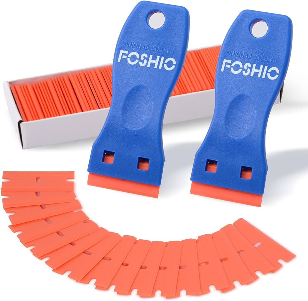 FOSHIO Plastic Razor Blade Scraper Include 2PCS Scraper Tool and 100PCS Blades for Gasket Remover... | Amazon (US)