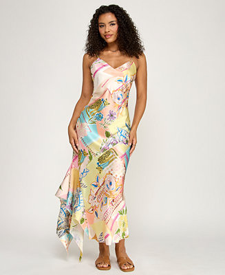 Juniors' V-Neck Patchwork Printed Midi Dress | Macy's