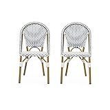 Christopher Knight Home Philomena Outdoor French Bistro Chair (Set of 2), Blue + White + Bamboo P... | Amazon (US)