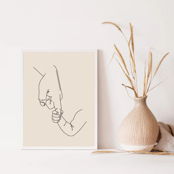 Mom And Baby Finger Touch Family Wall Art Family Hands Printable Wall Art Family Artwork One Line... | Etsy (US)
