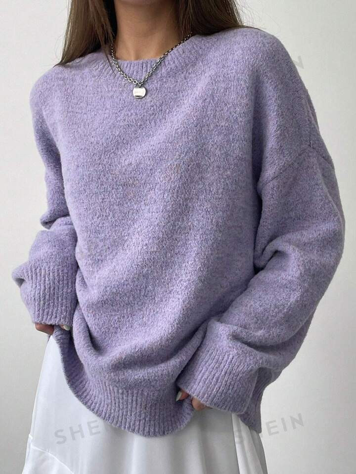 Dazy-Less Women's Solid Color Minimalist Crew Neck Long Sleeve Knit Pullover Sweater | SHEIN