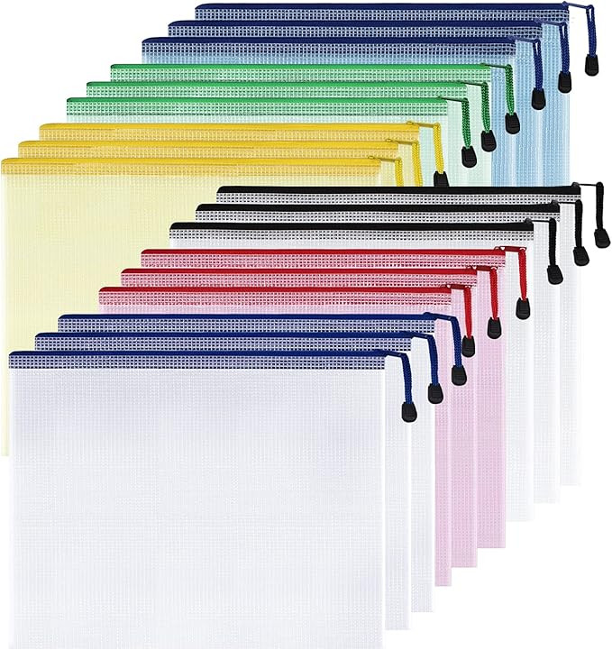 SUNEE Plastic Mesh Zipper Pouch 9x13 in (6 Colors, 18 Packs),Extra Large Water-Resistant Zip Bag ... | Amazon (US)