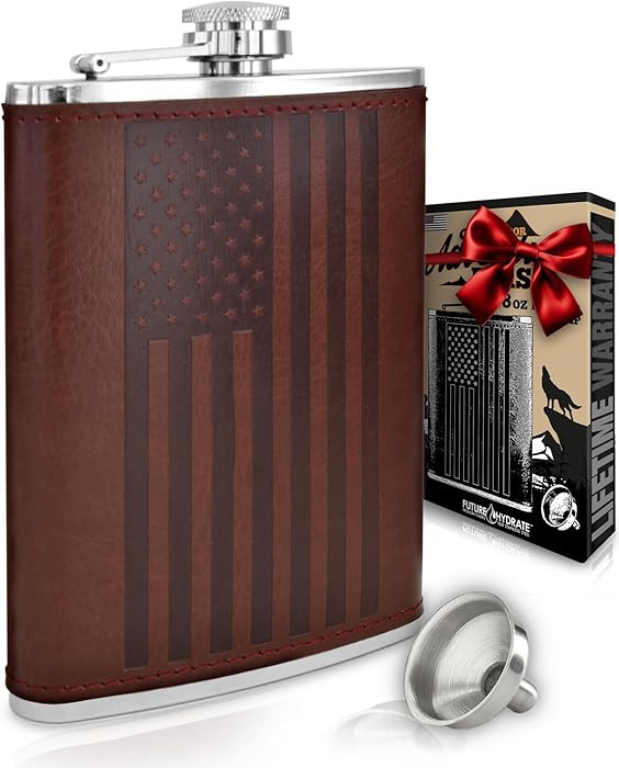 Leather American Flag Hip Flask - Leak Proof Food Grade Stainless Steel for Whiskey or Bourbon Li... | Amazon (US)