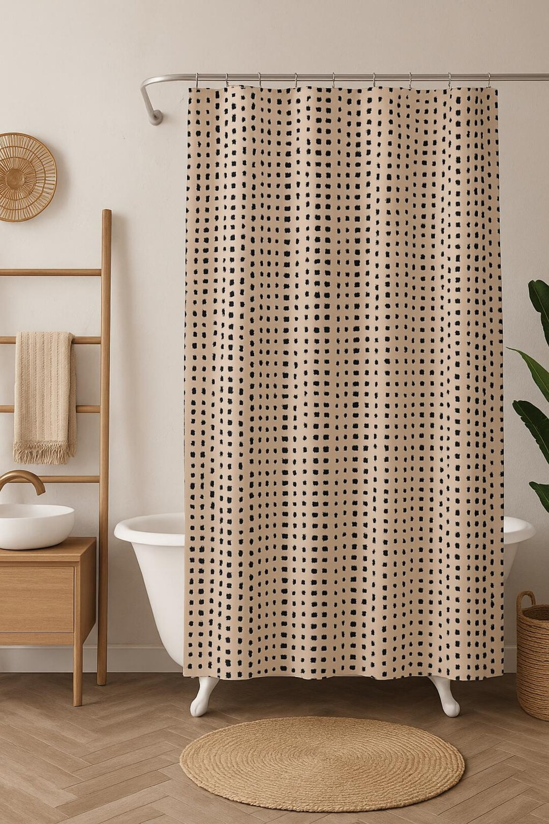 Asha Black Dot Boho Shower Curtain - Etsy | Etsy (US)